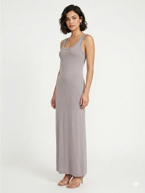 Saint Mojavi Maxi Slip Dress Scoop Neck Bamboo Cotton Blend Lavender Grey Large